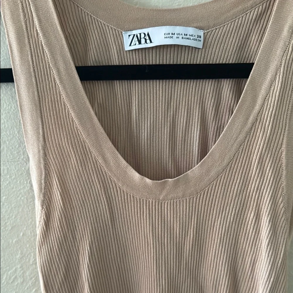 Zara Tan Ribbed Fitted Tank Top - Picture 3 of 3